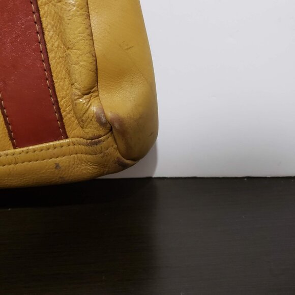 Vtg Eberle Yellow Dark Red Leather Shoulder Bag - Picture 10 of 16